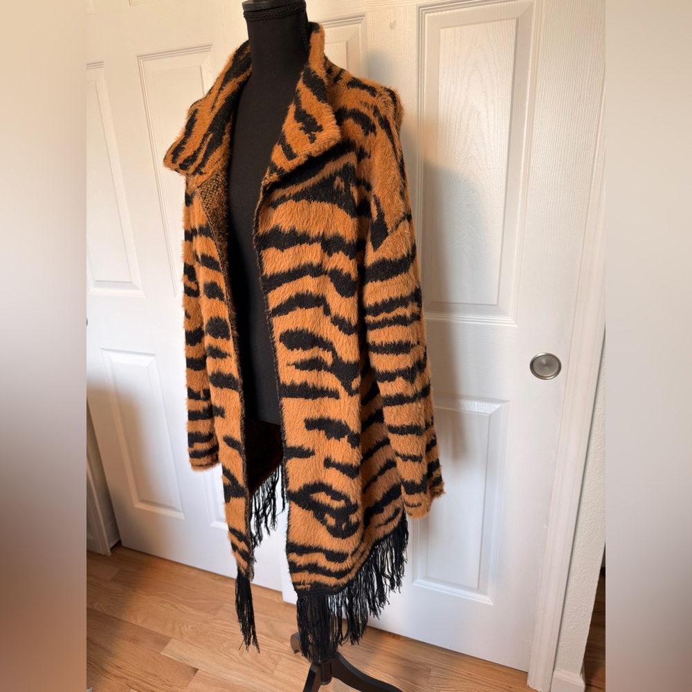 Shein Tiger Stripe Fringe Cardigan